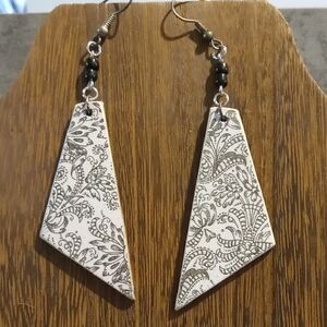 Black And White Patterned Wood Earrings